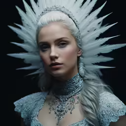 a woman wearing white feathers and jewelry