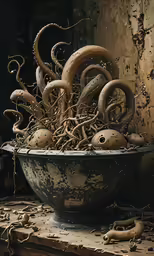 a large bowl filled with different types of octopus tentacles
