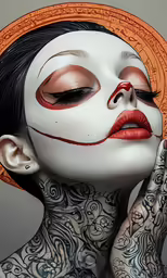 a woman with a makeup and tattoo on her body