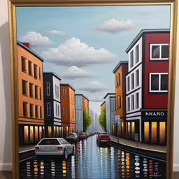 a large painting that is being displayed in a room