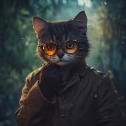 a cat wearing glasses making a big face