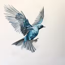 the blue bird has spread its wings,a bird with wings spread flies away