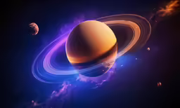 two saturns with a blue ring around them