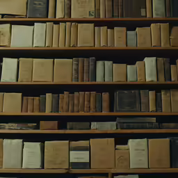 books on a shelf lined with them in rows