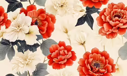 large flowered flowers are arranged on a tan background