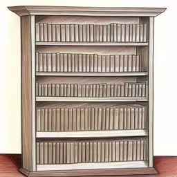 a drawing of a bookcase with a few different books on it