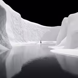 a man walks through a lake in the ice
