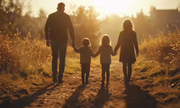 an adult is leading two children with a young girl on their back