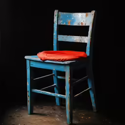 a chair with a red seat pad on it