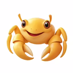 a smiling yellow crab that has a big grin