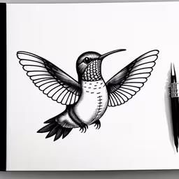 a drawing of a hummingbird is being drawn,a sketch of a humming bird flying into the air