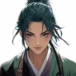 the boy with green hair and green hair looking up