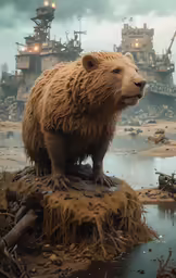 there is a huge brown bear standing on a rock