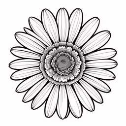 a drawing of a flower on a white background,the side view of a sunflower on white background,an abstract flower on a white background,an intricate, hand drawn flower is shown on the side of a white sheet,a large flower with petals and a black outline on white paper