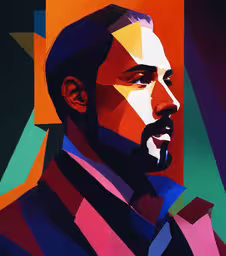 a painting of a man with a mustache,a close up photo of a person wearing a sweater