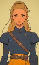 a woman in a dress with ponytails and long hair is holding a knife