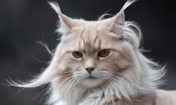 an angry looking cat with very long hair