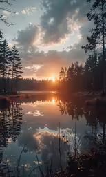 the sun rises over a large body of water