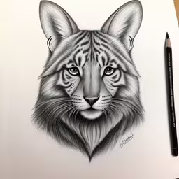 a pencil drawing of a tiger on a sheet,drawing of a tiger