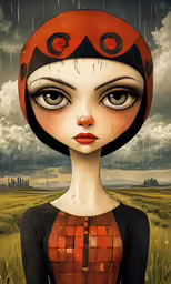 digital painting featuring an angry lady bug over her head