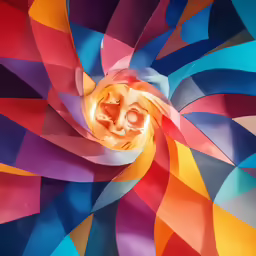 a skull is placed in the center of an artistic rainbow colored artwork
