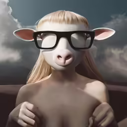 a girl with a goat nose and sunglasses on