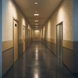 a large long narrow room with a bunch of doors