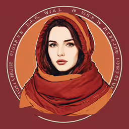 a woman with a shawl over her head,a woman with a hoodie over her head and on top of a red background