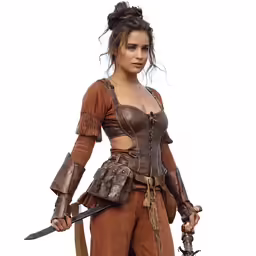 a girl with a sword poses for a photo