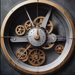 a large metal clock face with two hands