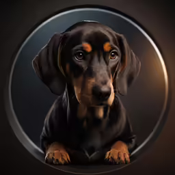 a dog looking out the side of a circular window
