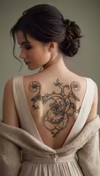 a beautiful woman is shown with a very elaborate back piece