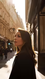 an attractive young woman standing on a sidewalk