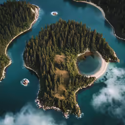 an aerial view of several small lakes and many boats