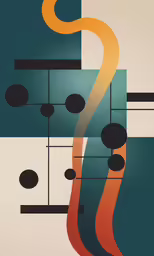 a large poster with a painting of several shapes and lines
