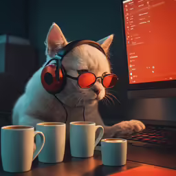 the cat is wearing a pair of sunglasses