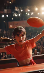 a woman who is holding a ball in one hand