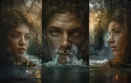 three different images show the face of a man and woman