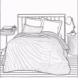 the black and white drawing shows an open bedroom