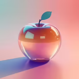 a large glass apple on a pink and blue background