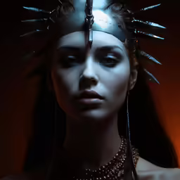a person with long hair and a metal hat