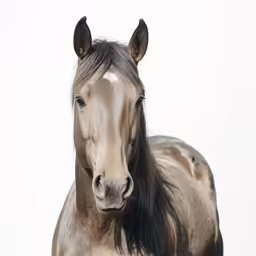 a beautiful horse standing on the beach in front of the camera