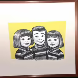 a drawing of a family portrait on yellow paper