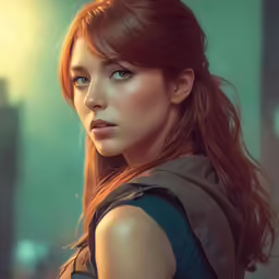 an attractive redheaded young woman with blue eyes