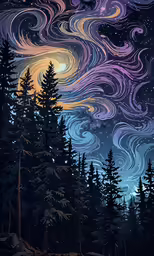 an image of the sky with stars and trees