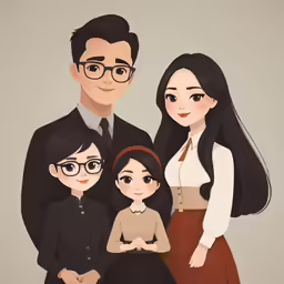 a family posing for a portrait with their parents