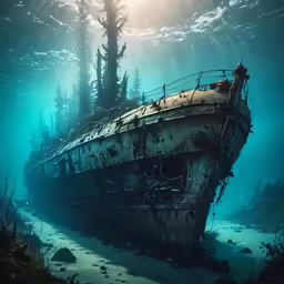 a very old ship in the deep sea