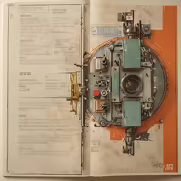 the inside of an old camera book