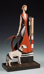 a model with a dog standing on top of a display