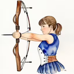 a drawing of a girl aiming a bow,a drawing of a girl aiming at an arrow